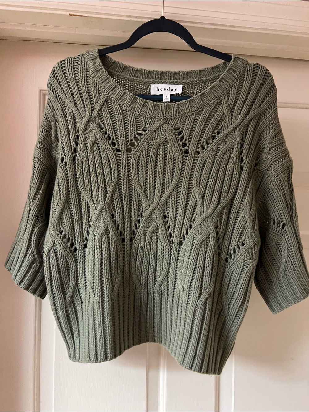 heyday Olive Green Cable-Pattern Scoop Neck Sweater
